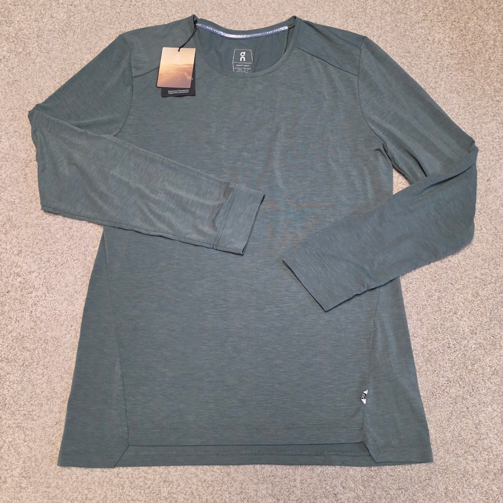 On Running Mens Comfort Long-T Olive Green Wool Blend Training Shirt LG Athletic